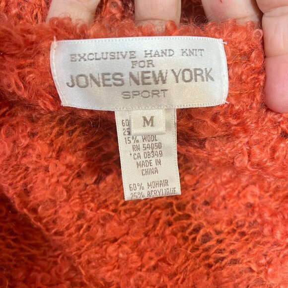 Jones New York Sport Hand Knit Mohair Wool Blend Orange Sweater M - Picture 5 of 8